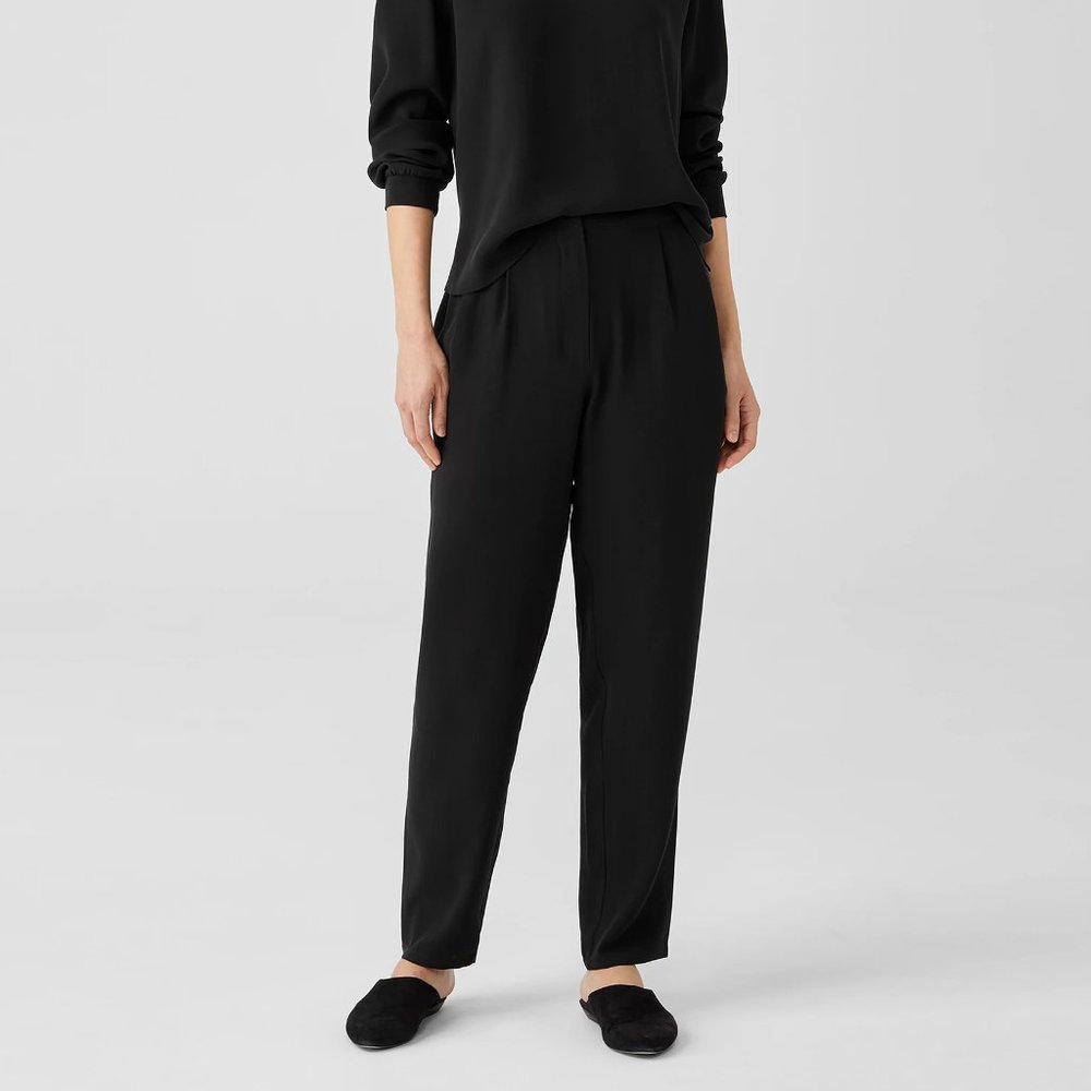 Eileen Fisher Silk Georgette Crepe Pleated Pant